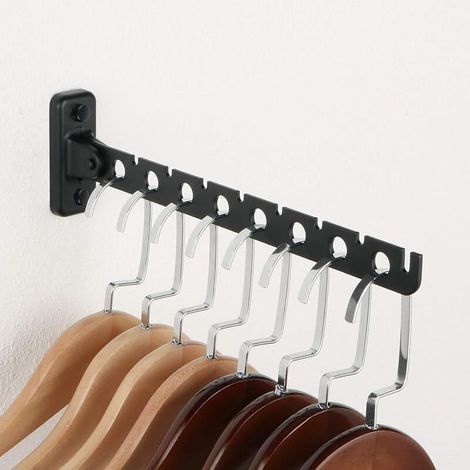 Crochets Patère Murale Pliable avec 8 Trous et 8 Emplacements pour Cartes, Porte Cintre Mural en Acier Inoxydable, Longueur 31 CM, Robuste et Durable, pour Suspendre des Serviettes, Noir (1/5)