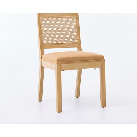 Ensemble de 2 chaises salle à manger rotin, style rustique avec dossier cannage, sièges d'appoint vintage en bois massif naturel, coussins confortables mousse et ressorts S, beige, cuisine, DE2883TN (1/5)