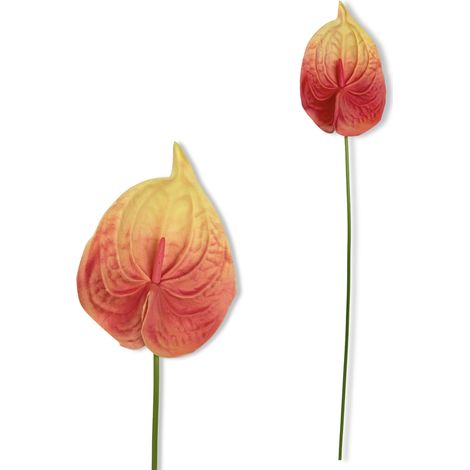Branche - Anthurium mousse jaune-rouge 57 cm (1/5)