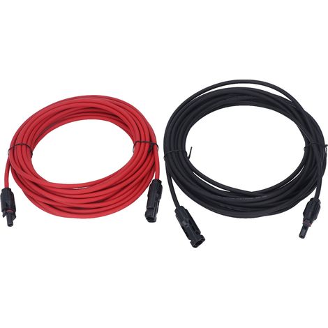 Ortviai Câble d'extension solaire 4 mm² (12 AWG) – 2 pièces, 10 m, noir/rouge, connecteurs MC4 étanches IP68, 1000 V CC (1/5)
