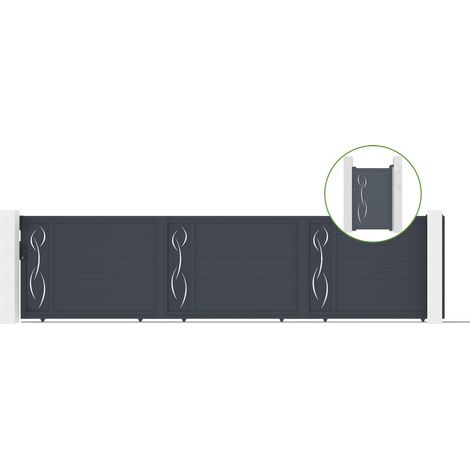 Portail coulissant 6m LIFE H.140cm alu + portillon LIFE H140 GRIS (1/5)