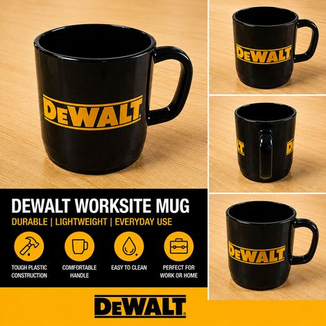 Dewalt Black Heavy Duty Plastic Mug Coffee Tea Cup Handle Yellow Logo Jobsite (1/3)
