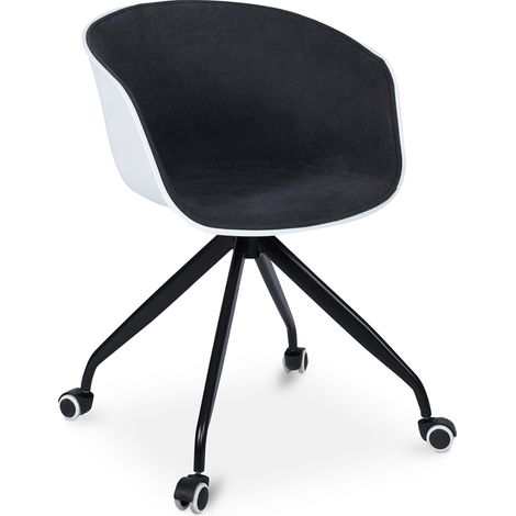 Silla de Oficina con Reposabrazos - Silla de Escritorio con Ruedas - Blanco y Negro - Jodie