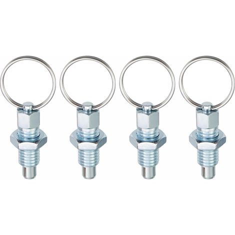 Lot de 4 pistons à ressort avec anneau de traction, M6 x 1 en acier au carbone galvanisé avec anneau d'indexation, plunger à ressort rétractable (1/5)