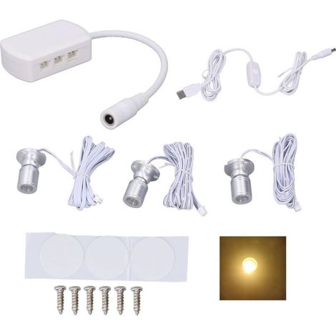 Mini LED Spot Lights 5V USB Vitrine Lumière d'affichage 1 à 3 Lumière de petit meuble dimmable argent chaud (1/5)