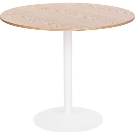 Dining Table Light Oak Veneer MDF Top Round ø 90 cm Painted Top Powder Coated Iron Base Rustic Boho Style TINO (1/5)