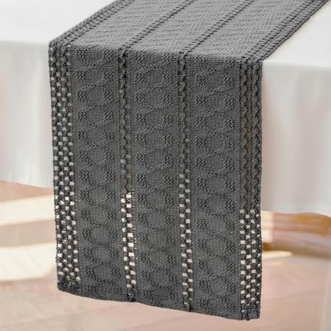 Boho Chemin de Table Gris Macrame 30 x 240 cm Centre de Table Decoration en Coton Lin Tissu Boheme Mariage Ferme Moderne Lavable Nappe Décor pour Champetre Cuisine Vacances Anniversaire Fête (1/4)