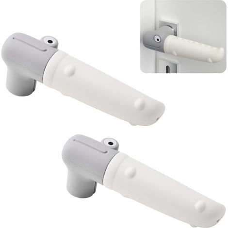 Set di 2 coprimaniglia in silicone a forma di coccodrillo, antistatici, protettivi per maniglie quadrate e piatte (bianco e grigio) (1/4)