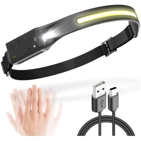 Lampe Frontale Rechargeable USB, 5 Mode d’Éclairage Détecteur de Mouvement Lampe Torche Frontale Léger Étanche (1/5)
