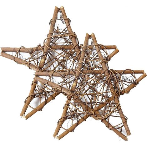 Étoiles en rotin tressé marron naturel pour couronne de Noël, guirlande et décoration de sapin (2 pièces, 25 cm) (1/5)