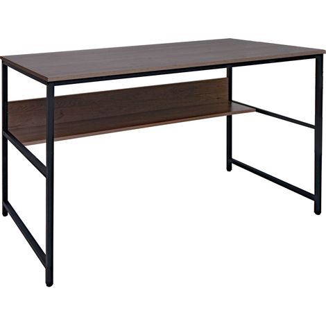 Bureau HWC-K80 - table d'ordinateur table de travail tablette - métal MDF 120x60cm - gris-brun (1/5)