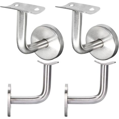 Support mural pour rampe d'escalier en acier inoxydable 60 × 100 mm, courbé, argent, lot de 4 pièces (1/5)