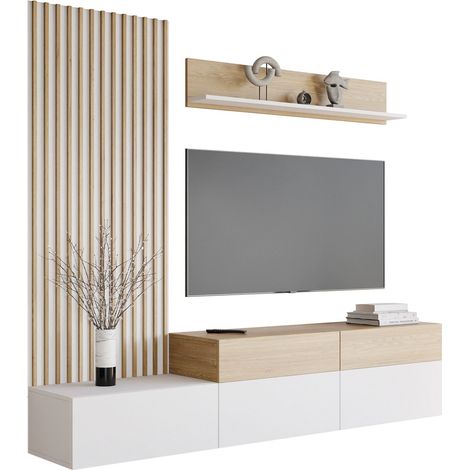Conjunto de salón Comfivo Munium I, Blanco + Roble