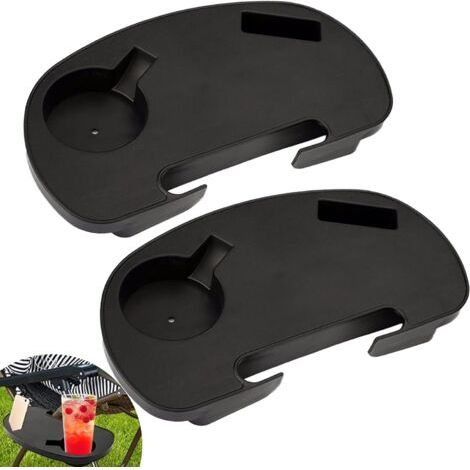 BUNTHAUS Lot de 2 Plateau Latérales de Chaise, Porte-gobelet Ovale Zéro Gravité avec Emplacement pour Appareil Mobile et Plateau à Goûter, Porte-Gobelet pour Chaise pour Camping Jardin Boisson (1/4)