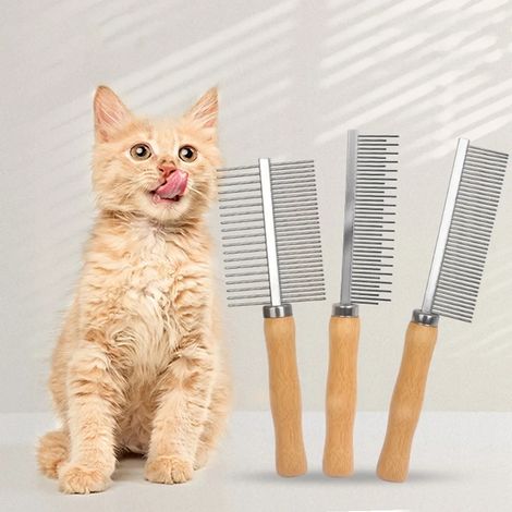 Ensemble de 3 peignes de toilettage pour animaux de compagnie : peigne pour chat, peigne pour chien, peigne anti-puces, peigne à dents denses en acier inoxydable pour chats et chiens. (1/5)