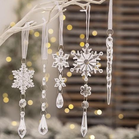 Set di 10 decorazioni natalizie in cristallo - Pendenti a forma di fiocco di neve in acrilico - Decorazioni per l'albero di Natale e Capodanno (1/4)
