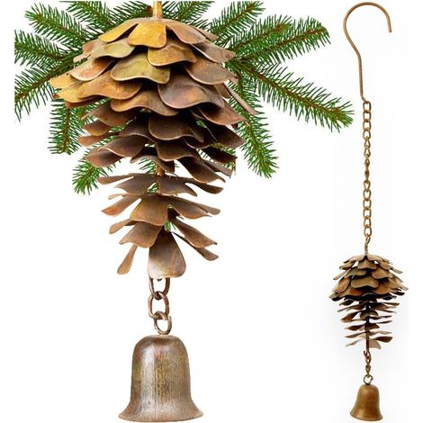 Décoration de pommes de pin avec clochettes - Clochette d'automne en métal bronze - Décoration de fruits de pin - Pendentifs décoratifs et décoration de jardin