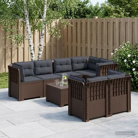 Canapé de Jardin Modulable 7 Places Aspect Rotin PP avec Coussins Marron et Gris - PANGIVO (1/5)