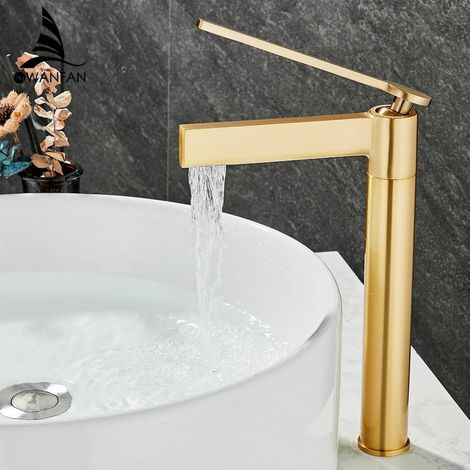 Robinet de lavabo, cuivre, doré, surélevé, eau chaude/froide (1/5)