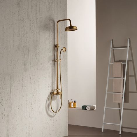 Duschsystem Antik Messing Duscharmatur Set Goldfarben Duschset,Duschgarnitur Mit Kopfbrause,Handbrause Kopf,Höhen- Und Winkelverstellung Der Stütze,Duschsystem Mit Armatur (1/5)