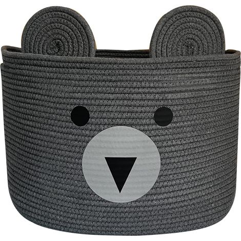 Cesta de algodón para ropa sucia o juguetes, con estampado de oso gris, ideal para la habitación de los niños o para guardar cosas del bebé.