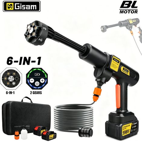 Nettoyeur haute pression sans fil Gisam 200 Bar – Pistolet à eau 6-en-1 pour voiture et jardin, compatible batteries Makita 18V (1/5)