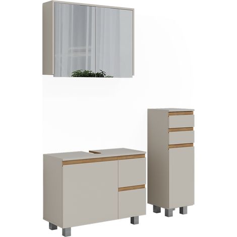 Conjunto de muebles de baño de 3 piezas J-Shape, Cachemira/Artesanal, 3 partes, Vicco (1/5)