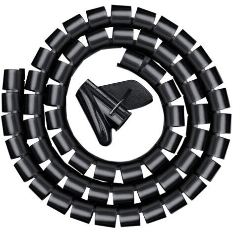 Goulotte de câbles 3,0 m, gaine spiralée flexible pour bureau, gaine spiralée pour câble de 20 mm, noire