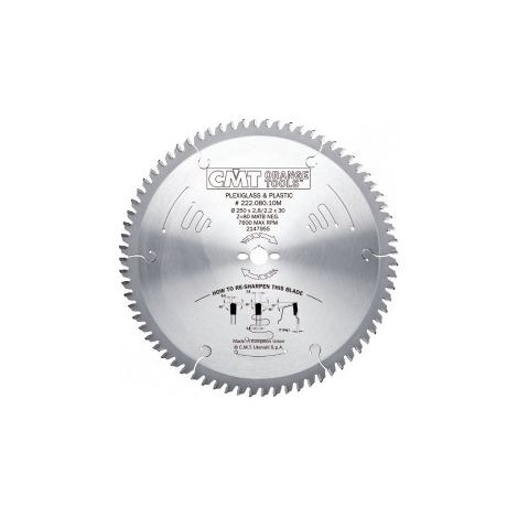 CMT – Lame de scie circulaire pour plexiglass et plastique D=250mm – Alésage 30mm – 80 dents – Coupe nette sans bavures (1/7)