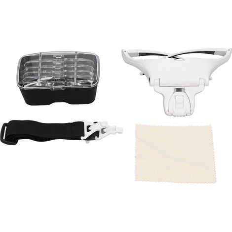 Bandeau loupe 4 lumières LED vives 5 lentilles optiques amovibles ergonomique mains libres loupe pour lecture (1/5)
