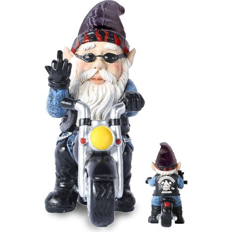 Gnome Motorcycle Gardens Decoration, Birthday Gift for Men  Garden Gnome Humour Sculptures Garden Statues Humour Decoration Balcony Terrace Birthday Gifts for Biker Dad (1/5)