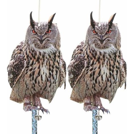 2pcs effaroucheur oiseaux – HAWUJ – Hiboux imprimés double face avec bandes réfléchissantes et cloches – pour balcon– 32 pouces (1/4)