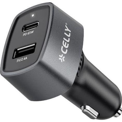 Celly CC1USBC1USBA65W - Cargador de Coche USB-A/USB-C de 65W