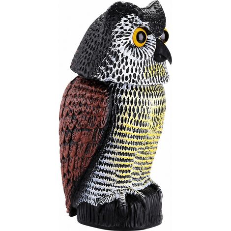 Leurre de hibou grand-duc avec tête rotative à 360°, idéal pour effrayer les oiseaux dans un patio, une cour ou un jardin. (1/5)