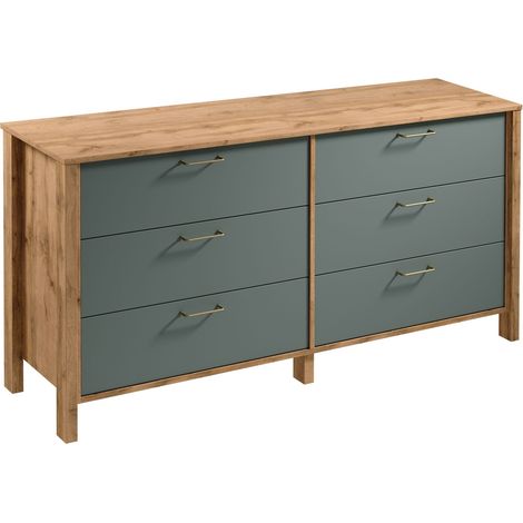 AX LIVING Kommode mit Schubladen Iseonia K6S Modern Eiche Wotan/Green