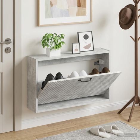 vidaXL Wall-Mounted Shoe Cabinet HAARLEM 71 x 17 x 43 cm Concrete Grey (1/5)