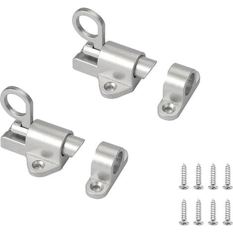 2 Pièces Lot de Verrou à Ressort Auto-Fermant, Serrure de Sécurité Automatique avec Mécanisme à Coulisseau à Ressort, Complet avec Vis pour Portails, Fenêtres, Armoires et Portes de Remise. (1/5)
