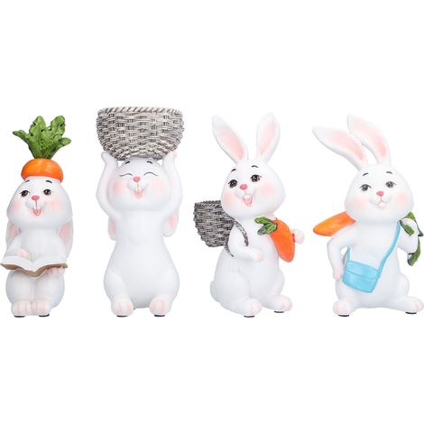 4 handbemalte Hasenfiguren aus Kunstharz für (1/5)