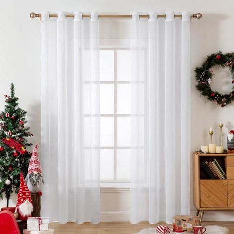 JupVierge 1 Panneau Rideau Voilage Blanc 140x240cm, Effet Lin Transparent d'Oeillets Panneaux de Rideau Voile et Draperies (1/5)