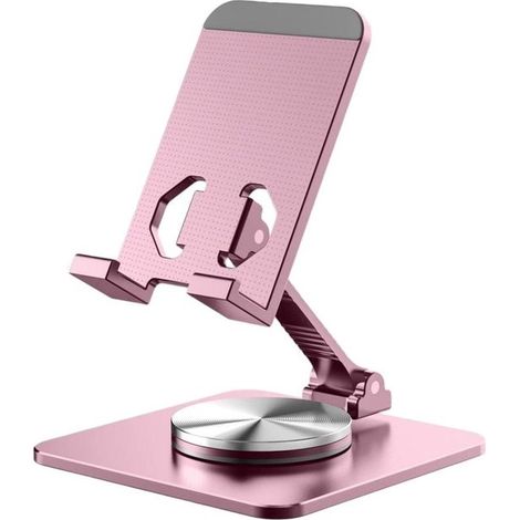 Tisch-Handyhalterung [360° drehbar], faltbar, universell einsetzbar für alle Smartphones und Tablets, Seitenwand 9,6 x 6 cm, Basis 10 x 10 cm, Silber (1/5)