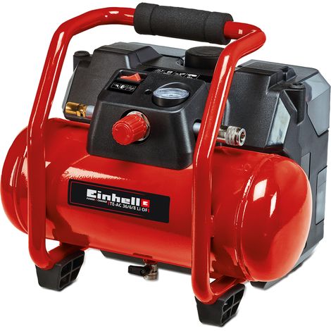 [Ancienne version] Einhell Compresseur sans fil TE-AC 36/6/8 Li OF Set - Solo PXC (36V, 8 bar maximum, réservoir de 6 litres, moteur sans huile, avec accessoires) Livré sans Batterie ni Chargeur
