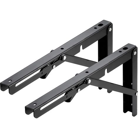 Mural Pliable Équerre pour Étagère, Lot de 2 Support d'étagère Pliant, Equerre Rabattable Murale – 30 cm x 15 cm Charge Max 50 kg - Noir (1/5)
