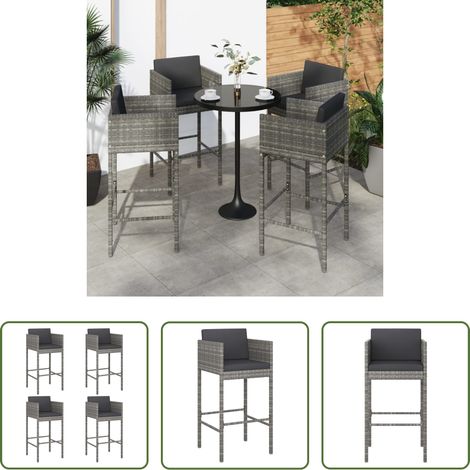 Chaise de jardin - Tabourets de bar lot de 4 avec coussins gris résine tressée (1/5)