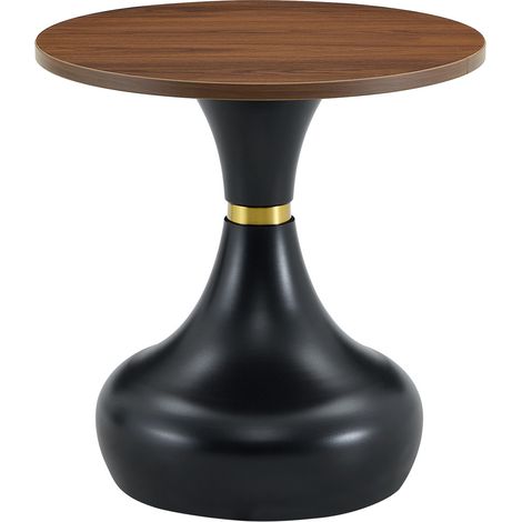 Lot de 2 tables basses gigognes rondes en bois foncé et métal noir, design sablier, gain de place pour salon, chambre ou bureau CHICFURN (1/5)