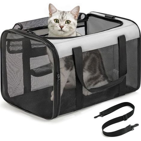 Sac de transport pour animaux de compagnie pliable et respirant pour chats et chiens de petite taille, sac de voyage confortable avec armature en acier et double ouverture, gris