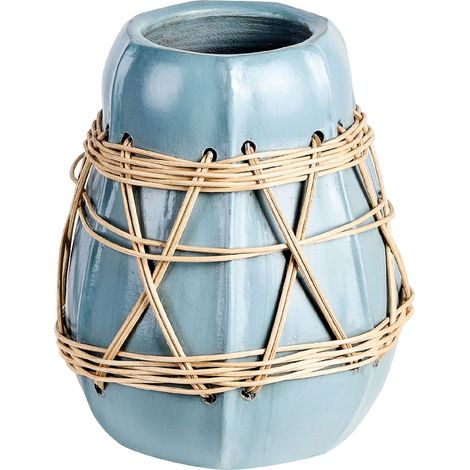 Vase Décoratif Bleu en Terre Cuite 27 cm Fait Main Fleurs Artificielles Kamering