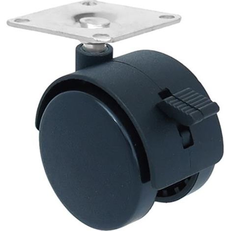 Rueda de Mobiliario 50mm Nylon Negra con Placa de Freno 40kg