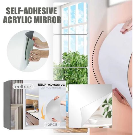 Self-adhesive anti-fall wall mirror, bedroom splicing self-adhesive mirror wall sticker, 3D no-drill full-length mirror -- 12pcs -- BIEMMEDUE (1/5)