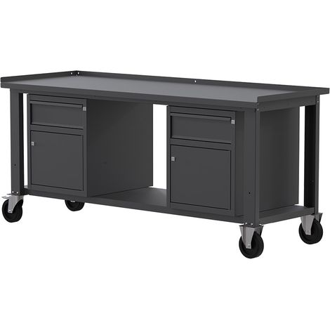 Banco lavoro con ruote SOGI X3N123AR - 2 m - piano in acciaio - 2 armadi con anta e cassetto (1/4)