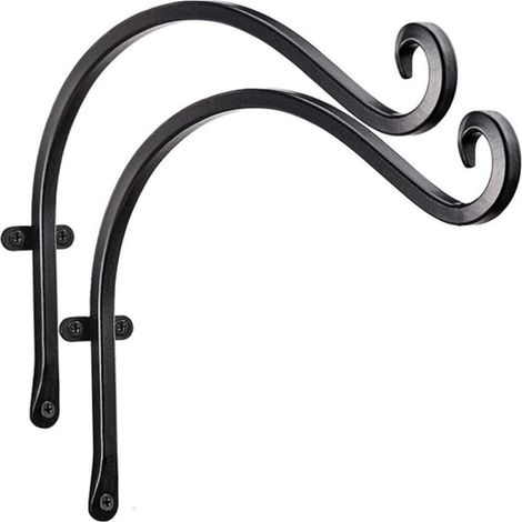 Paquete de 2 ganchos para cestas colgantes navideñas montados en la pared para exteriores (12 pulgadas) para comedero de pájaros y plantas, negro (1/5)
